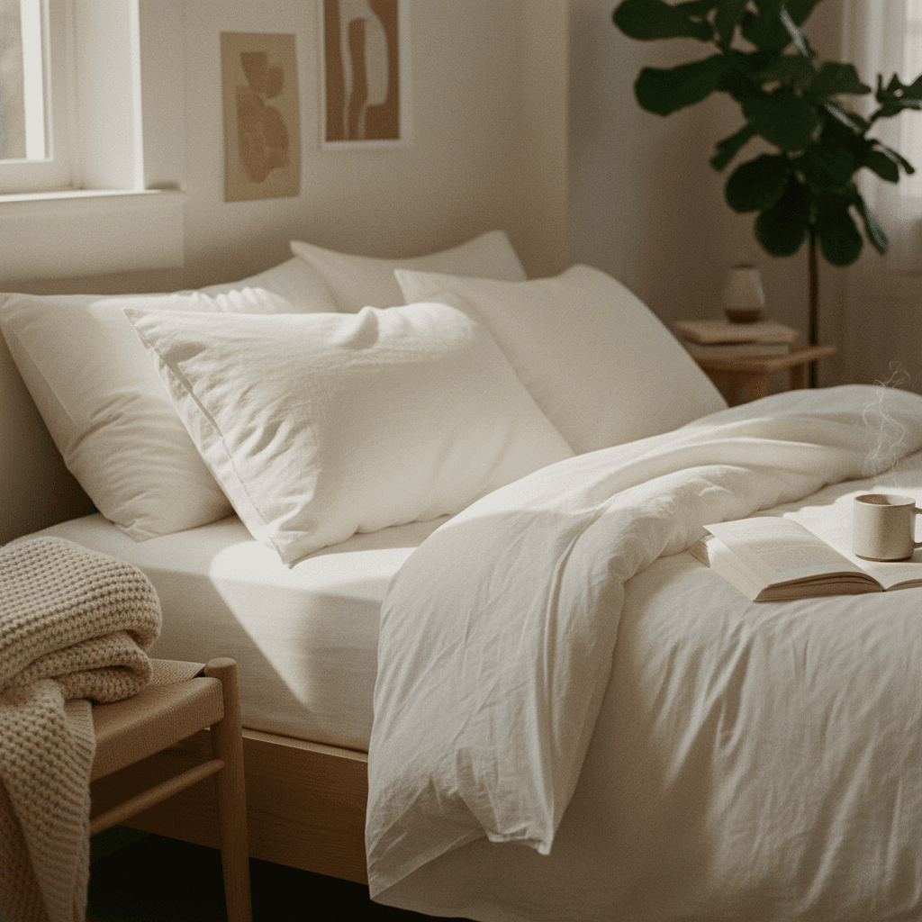 Neatly made bed in a clean bedroom