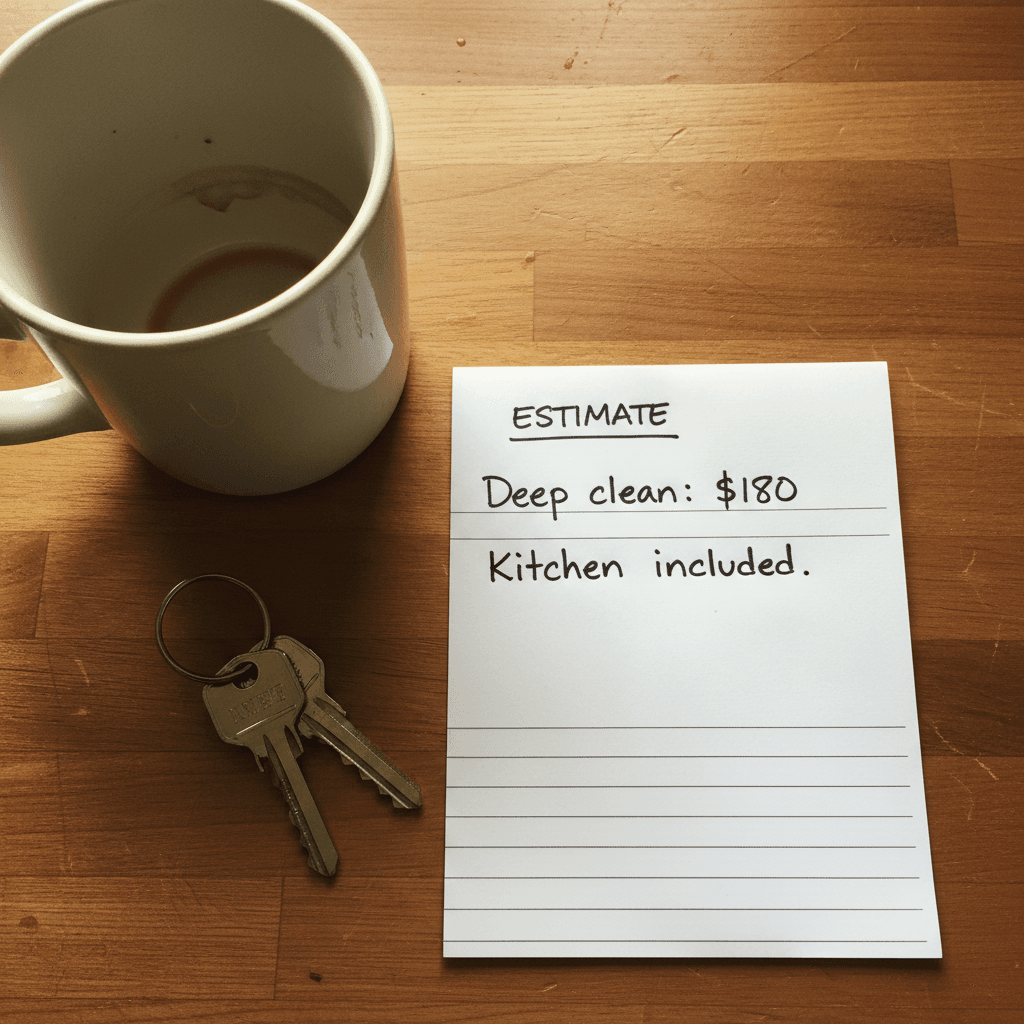 Handwritten estimate slip on a kitchen counter