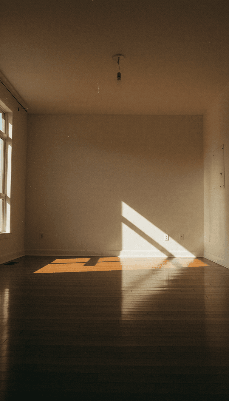 Empty room with polished hardwood floor after a deep clean